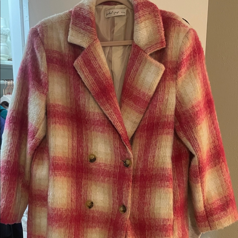 Petal and pup Pink and Cream Plaid Pea Coat - Picture 8 of 9